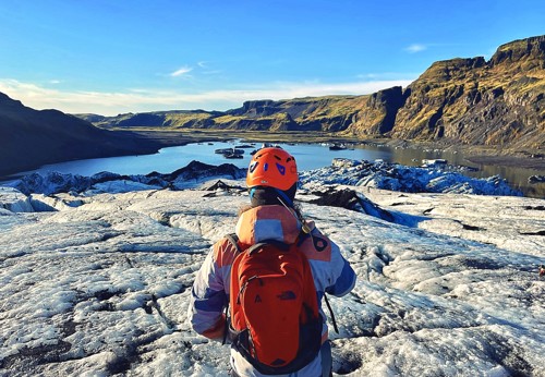 An Equity staff rep hiking on a glacier in Iceland