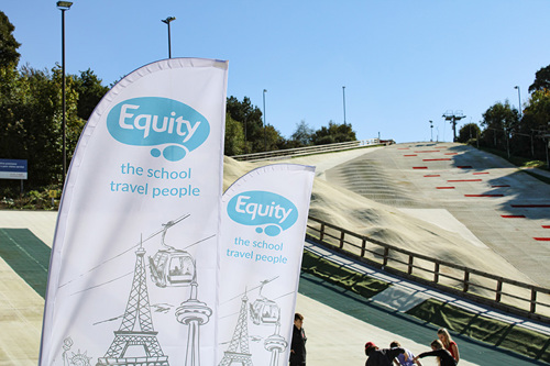 The Equity flags present in front of the Norfolk Snowsports Club slope.