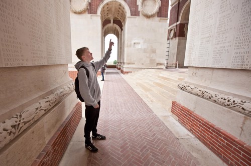 A student finds the name of a fallen soldier that he has been studying the story of.